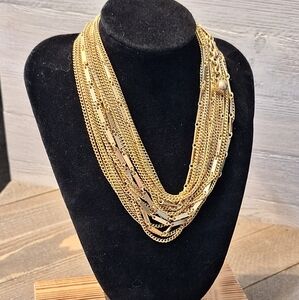 Vintage Multi Strand Gold Tone Chain Necklace Woman's 12in. Length